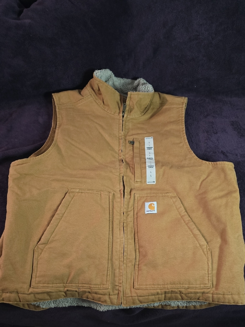 Carhartt Tan Sherpa-Lined Canvas Work Vest